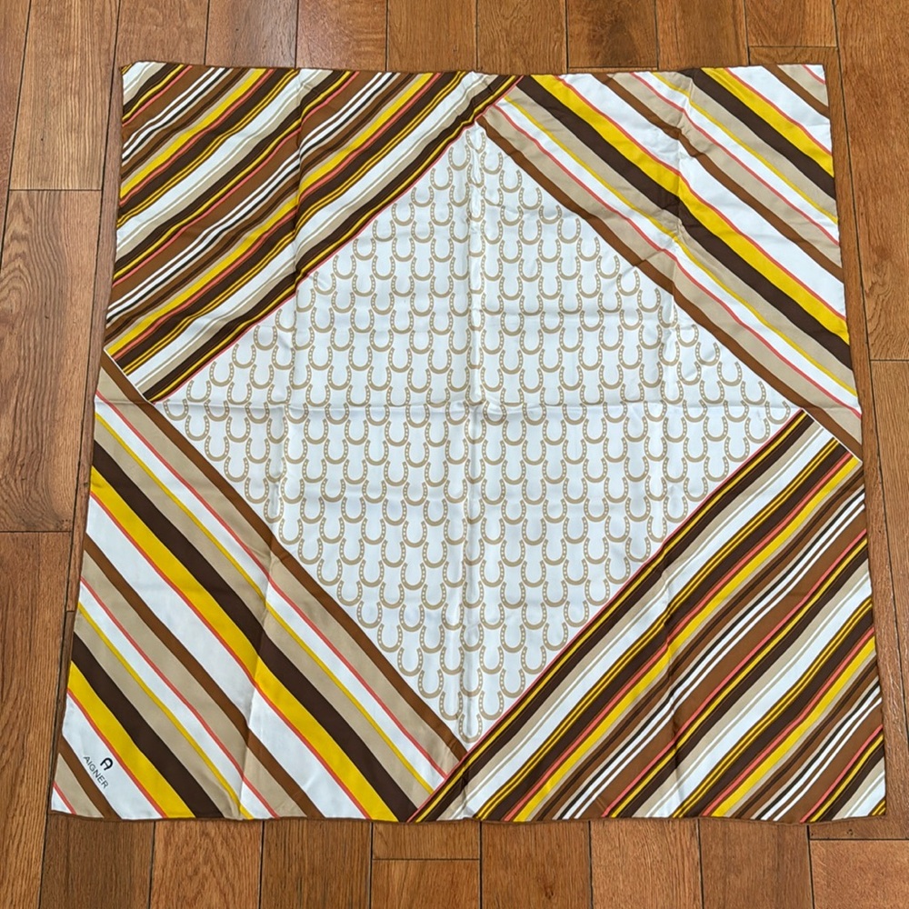 New with box. Aigner silk scarf rare vintage print Italy.